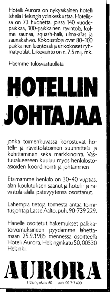 hotelli aurora hotellinjohtaja