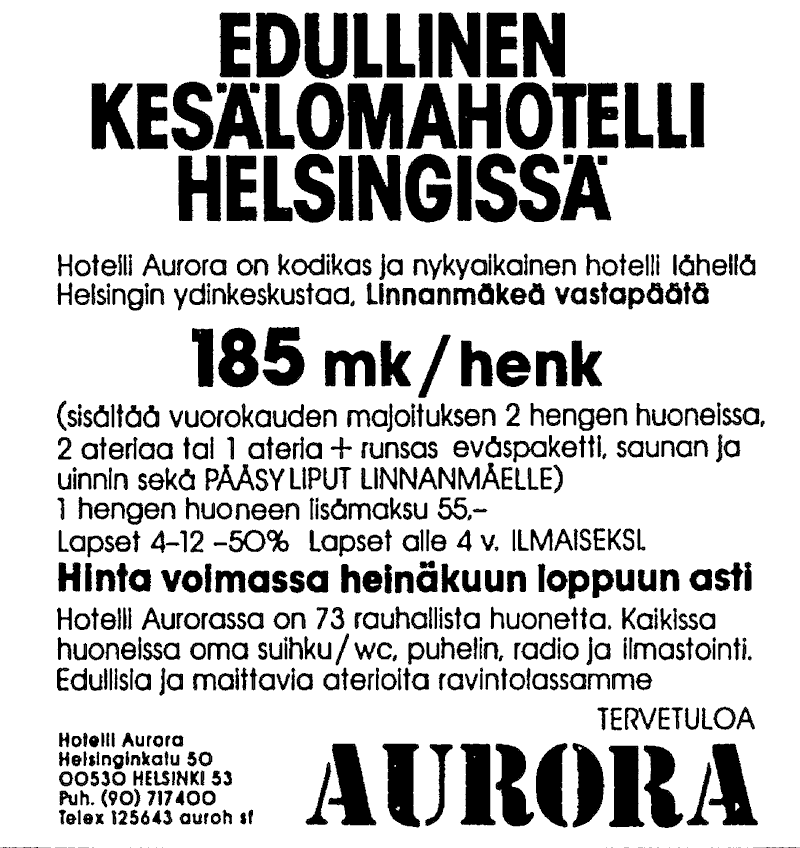 hotelli aurora kesalomahotelli